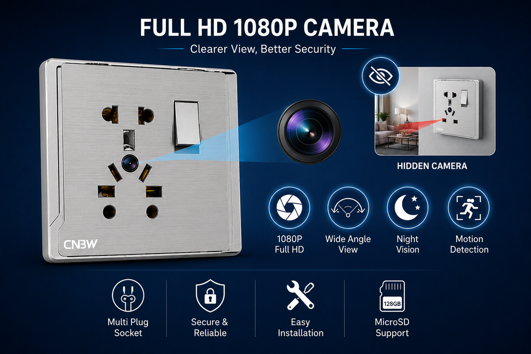 Smart WiFi Socket Camera with Universal Power Outlet | 1080P HD Monitoring