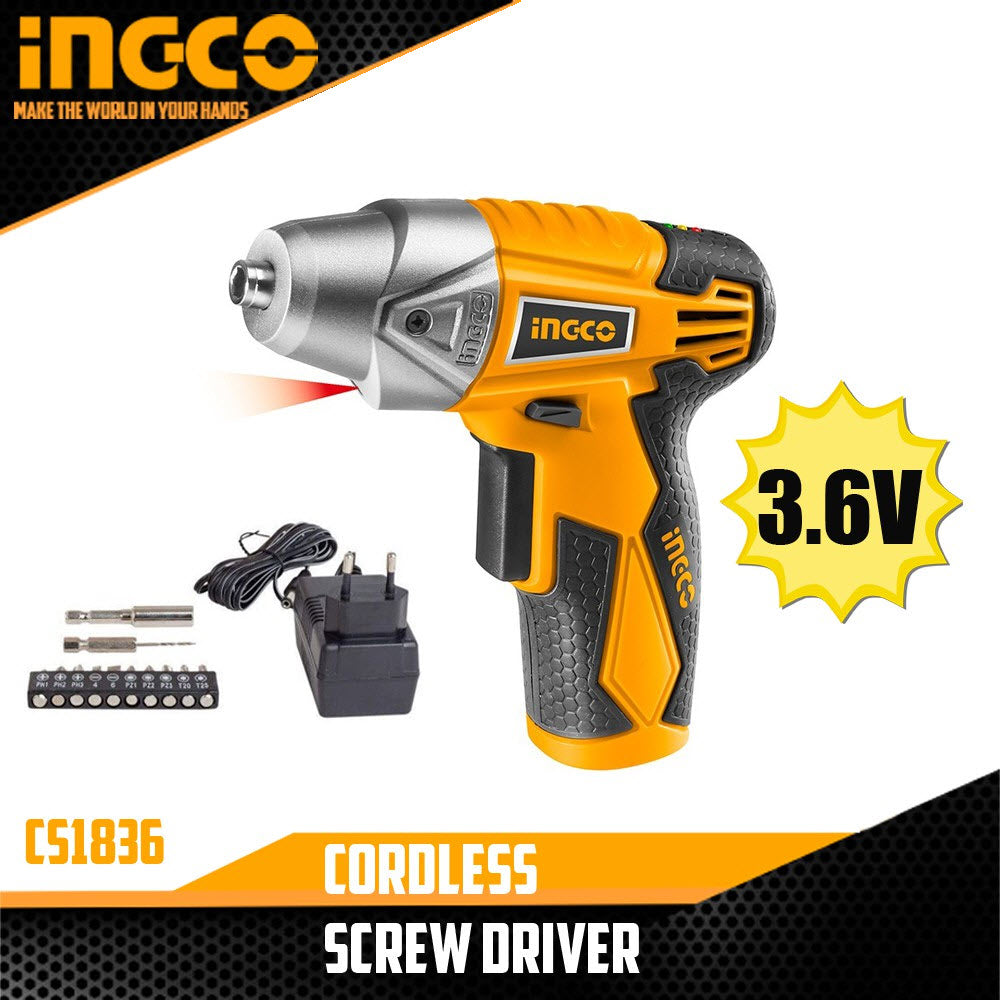 Ingco Cordless Screwdriver 12 Pieces CS1836