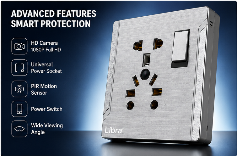 Smart WiFi Socket Camera with Universal Power Outlet | 1080P HD Monitoring
